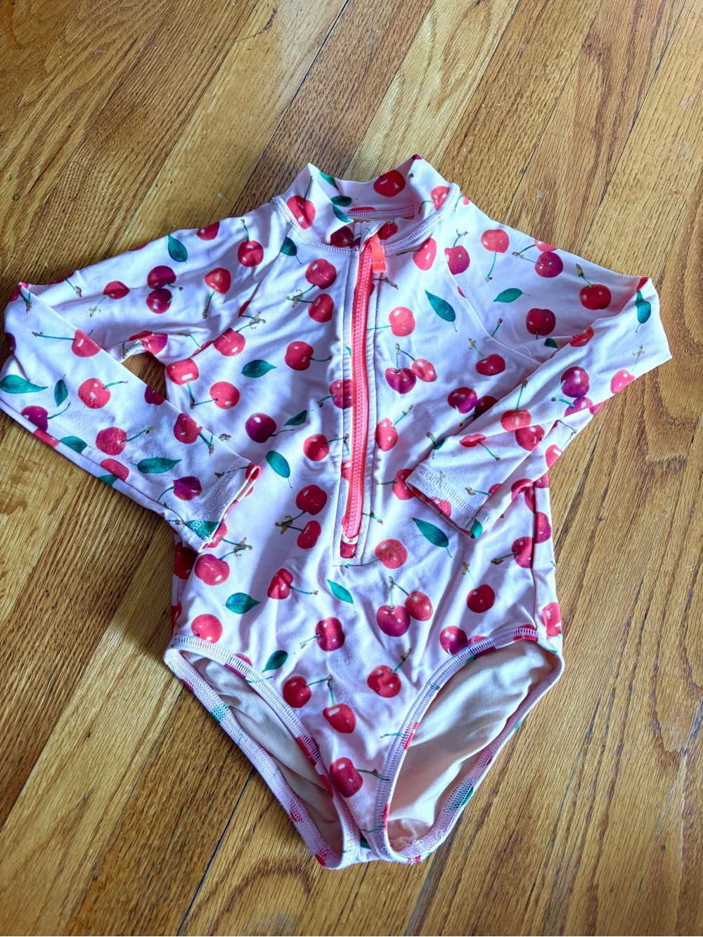 Crewcuts Pink Cherry Print Long-Sleeve Rashguard Swimsuit